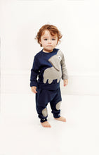 Load image into Gallery viewer, Baby Elephant Tee + baby pants. A set in dark navy blue